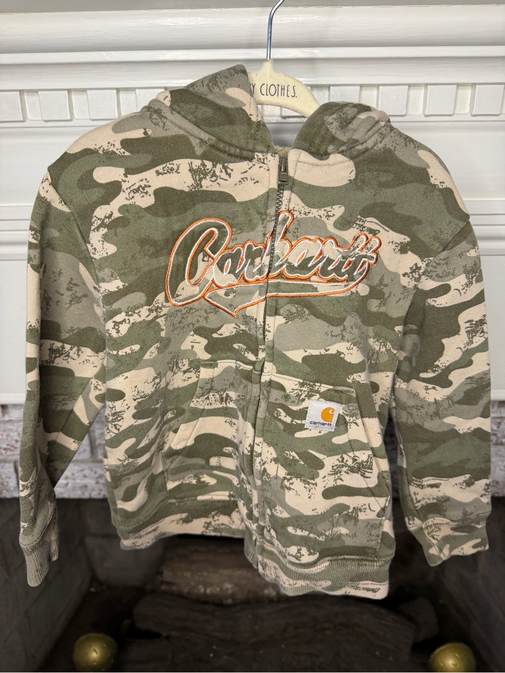 Carhartt Kids Olive & Tan Camo Zip Hoodie with Script Logo